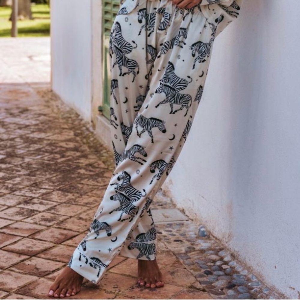Averie Sleep Rio Zebra Novelty print elastic waist satin lounge pants, p…